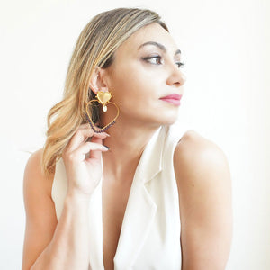 Earrings Hearts with handmade knitted purple stones