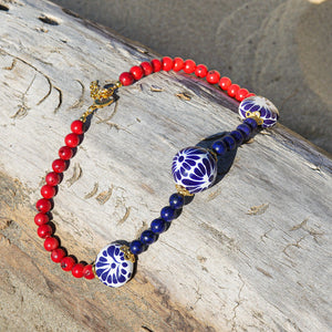 Necklace Coral, Lapizlazuli and Talavera