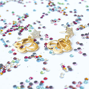 Earrings zirconia stars and dangle butterfly