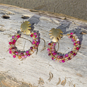 Earrings leaf with pink stones
